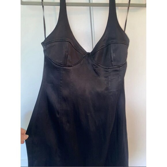 Zara Satin Bustier Mini Dress LARGE Black Lingerie Style open back Seamed NEW - Picture 14 of 16